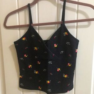 Black floral cropped tank with adjustable straps